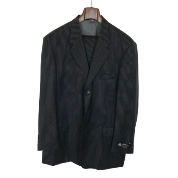 NWT Manzini Uomo Mens Size 48 LONG 48L Pinstripe 100% Italian Wool Suit Set NEW - Picture 1 of 10